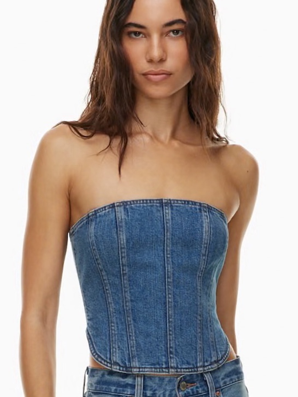 Denim Forum Blue Strapless Denim Corset Crop Top